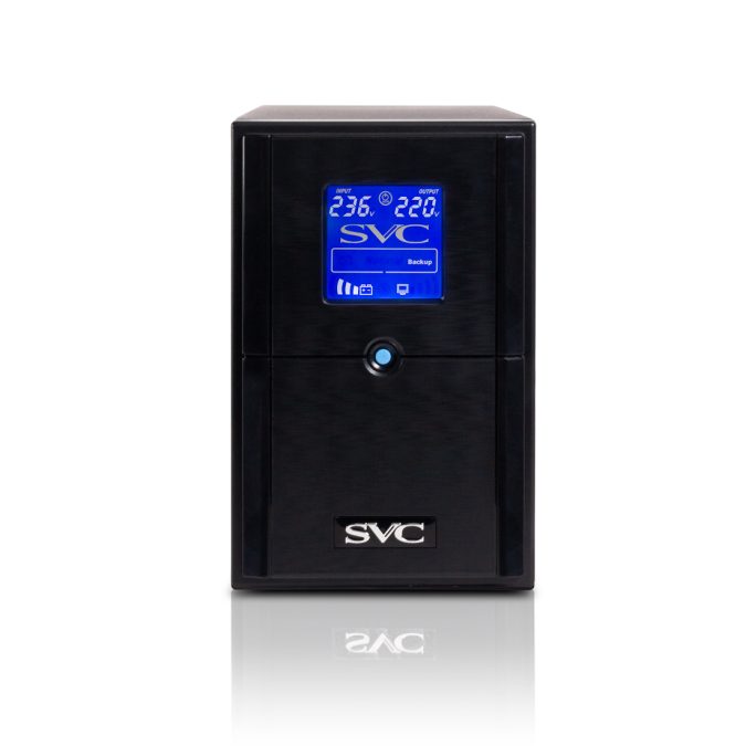 Источник бесперебойного питания, SVC, V-1500-L-LCD, Мощность: 1500ВА/900Вт, Диапазон работы AVR: 165-275В, Бат.: 12В/9 Ач*2шт., 3 вых.: Shuko CEE7, Чёрный