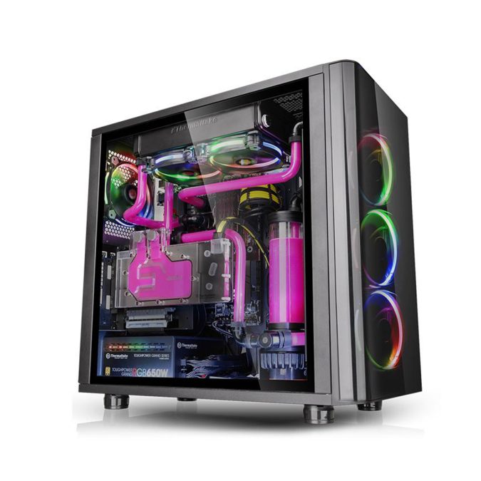 Компьютерный корпус, Thermaltake, View 31 TG RGB, CA-1H8-00M1WN-01, Mid-tower, ATX/M-ATX/Mini-ITX, USB 3.0*2/2.0*2, HD-Audio+Mic, 3*140 мм RGB, Высота процессорного куллера до 180 мм, Длина VGA до 420 мм, 3*3.5"/3*2,5", Сталь, 4мм Закаленное стекло*2, 497*250*511 мм, Без Б/П, Чёрный