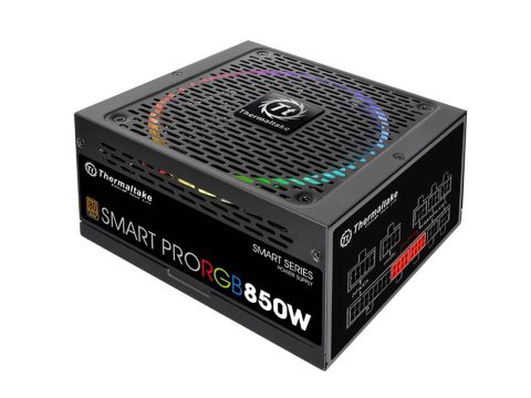 Блок питания, Thermaltake, Smart Pro RGB 850W, PS-SPR-0850FPCBEU-R, 850W, ATX, Bronze, APFC, 20+4 pin, 4+4pin, 9*Sata, 6*Molex, 4*PCI-E 6+2 pin, FDD, Modular, Вентилятор RGB 14 см, Чёрный