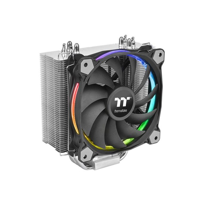Кулер для процессора, Thermaltake, Riing Silent 12 RGB Sync, CL-P052-AL12SW-A, CPU Socket и Intel LGA 2066/2011-3/2011/1366/1200/1156/115x/775 и AMD AM4/FM2/FM1/AM3+/AM3/AM2+/AM2, TDP 150W, RGB 120мм вентилятор, 500-1500 об/м, 53 CFM, 22 dB(A), 4pin, 159х140х74мм, Серебристый