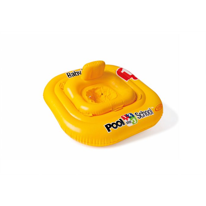 Круг для плавания Pool School Deluxe 79 x 79 см (1я Ступень), INTEX, 56587EU, Винил, 1+, С сиденьем и спинкой, Четырехкамерный, Желтый, Цветная коробка