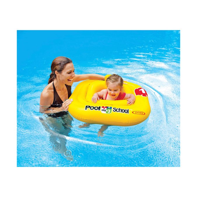 Круг для плавания Pool School Deluxe 79 x 79 см (1я Ступень), INTEX, 56587EU, Винил, 1+, С сиденьем и спинкой, Четырехкамерный, Желтый, Цветная коробка