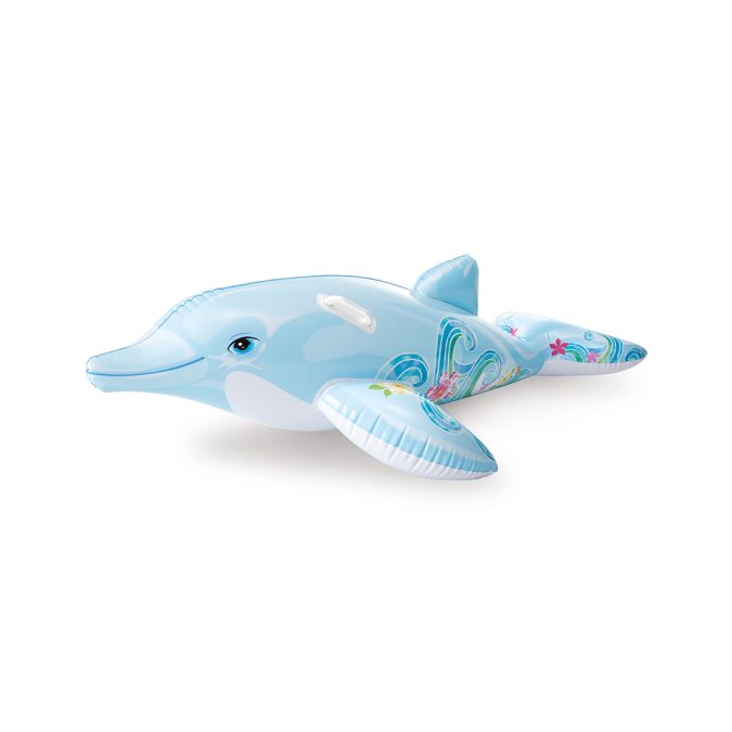 Надувная игрушка для катания верхом Дельфинчик (Lil` Dolphin) 175 х 66 см, INTEX, 58535NP, Винил, С ручками, Серый, Цветная коробка