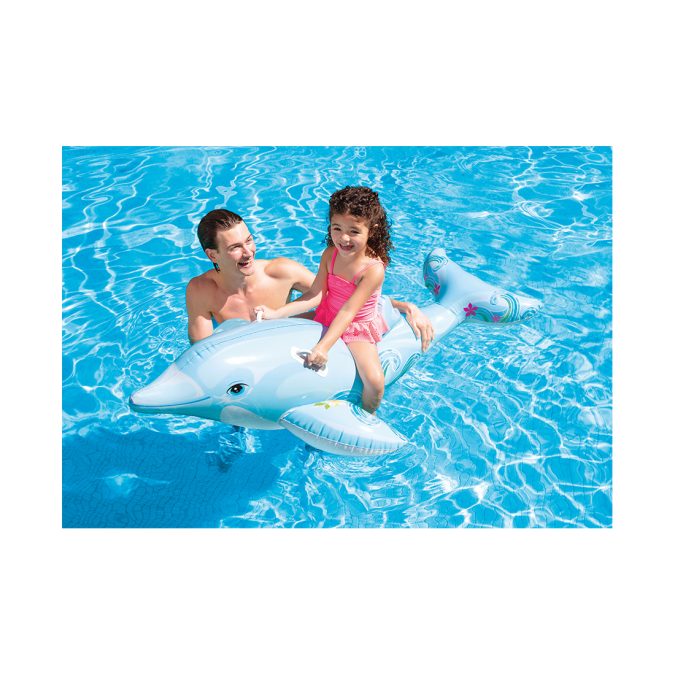 Надувная игрушка для катания верхом Дельфинчик (Lil` Dolphin) 175 х 66 см, INTEX, 58535NP, Винил, С ручками, Серый, Цветная коробка