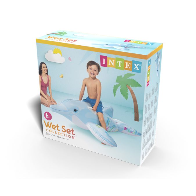 Надувная игрушка для катания верхом Дельфинчик (Lil` Dolphin) 175 х 66 см, INTEX, 58535NP, Винил, С ручками, Серый, Цветная коробка