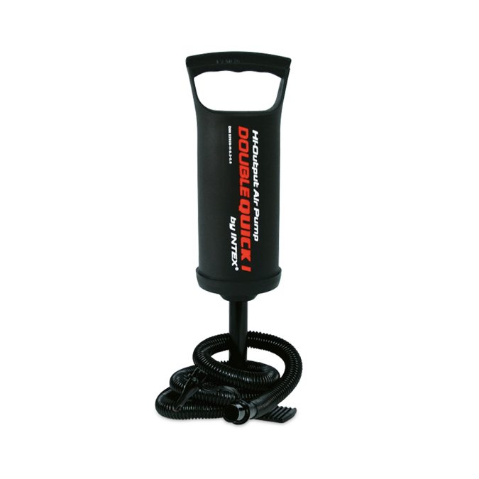 Насос ручной Double Quick I Hand Pump 29 см., INTEX, 68612, Пластик, Шланг 0.8м., 3 насадки, Объем камеры 0.9 л., Черный, Цветная коробка
