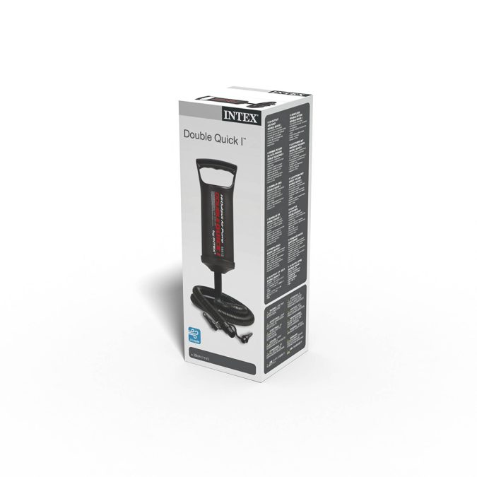Насос ручной Double Quick I Hand Pump 29 см., INTEX, 68612, Пластик, Шланг 0.8м., 3 насадки, Объем камеры 0.9 л., Черный, Цветная коробка