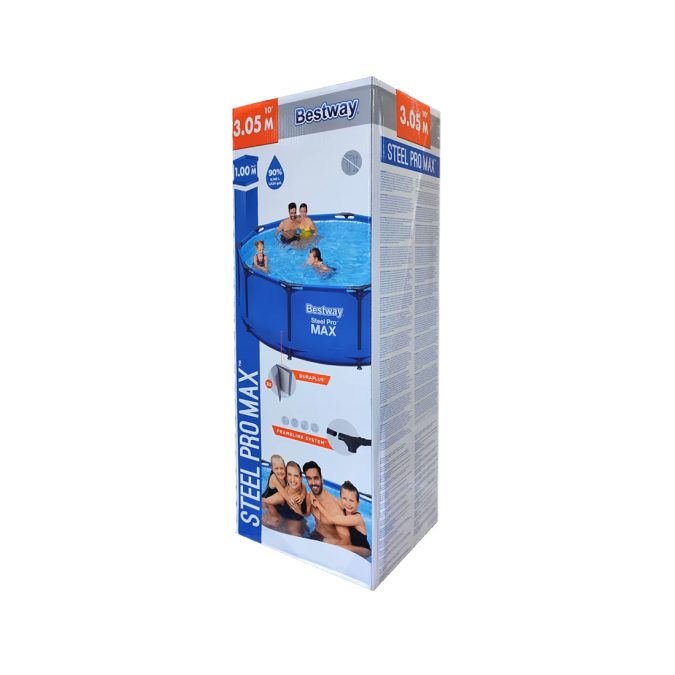 Каркасный бассейн Steel Pro MAX 305 х 100 см, BESTWAY, 15327, Винил, 6148 л., Стальной каркас, Синий, Цветная коробка