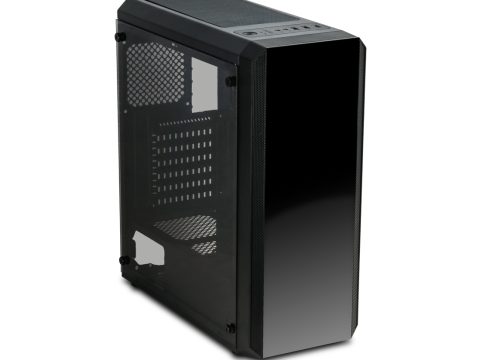 Компьютерный корпус, Delux, Atom, ATX, USB3.0*1/2.0*2, HD-Audio+Mic, Высота процессорного кулера до 150мм, Длина VGA до 330мм, 2*3.5"/2*2.5", Сталь 0.6, Стекляная боковая панель, 390x181x435мм, Чёрный , Без Б/П