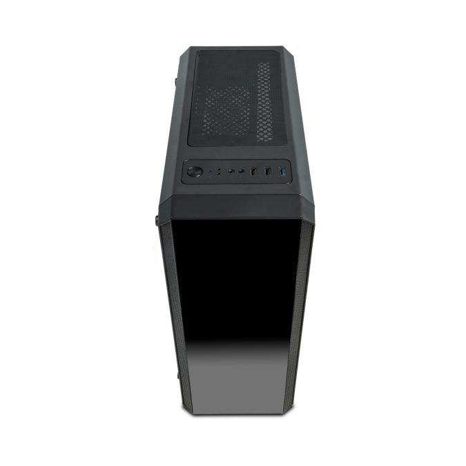 Компьютерный корпус, Delux, Atom, ATX, USB3.0*1/2.0*2, HD-Audio+Mic, Высота процессорного кулера до 150мм, Длина VGA до 330мм, 2*3.5"/2*2.5", Сталь 0.6, Стекляная боковая панель, 390x181x435мм, Чёрный , Без Б/П