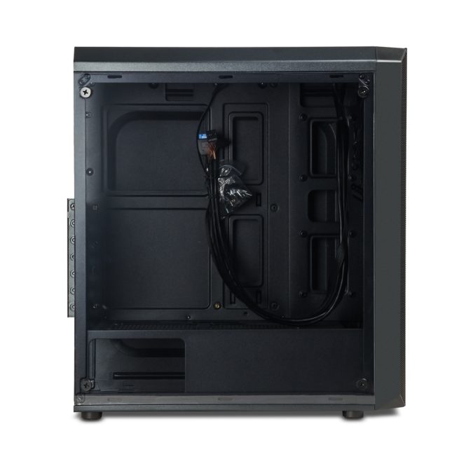 Компьютерный корпус, Delux, Atom, ATX, USB3.0*1/2.0*2, HD-Audio+Mic, Высота процессорного кулера до 150мм, Длина VGA до 330мм, 2*3.5"/2*2.5", Сталь 0.6, Стекляная боковая панель, 390x181x435мм, Чёрный , Без Б/П