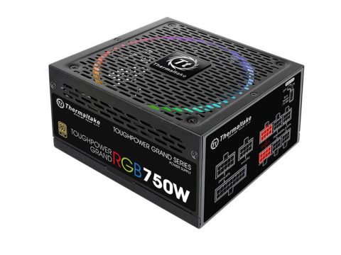 Блок питания, Thermaltake, Toughpower Grand RGB Sync Edition 750W, PS-TPG-0750FPCGEU-S, 750W, ATX, Gold, APFC, 20+4 pin, 2*4+4pin, 12*Sata, 4*Molex, 6*PCI-E 6+2 pin, FDD, RGB sync cable, Modular, Вентилятор RGB 14 см, Чёрный