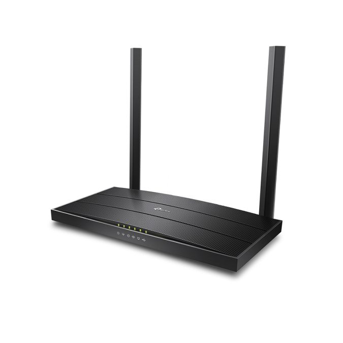 Модем, TP-Link, Archer VR400, 300 Мбит/с (2,4 ГГц) + до 867 Мбит/с (5 ГГц), 3xLAN 10/100/1000 Мбит/с RJ45, 1xLAN/WAN 10/100/1000 Мбит/с (RJ45), 1xRJ11, 1xUSB 2.0, 2 внешие антенны