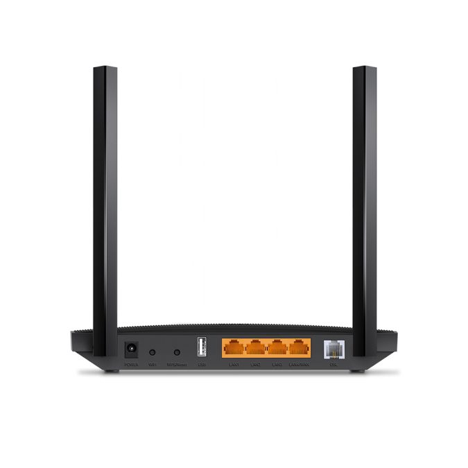 Модем, TP-Link, Archer VR400, 300 Мбит/с (2,4 ГГц) + до 867 Мбит/с (5 ГГц), 3xLAN 10/100/1000 Мбит/с RJ45, 1xLAN/WAN 10/100/1000 Мбит/с (RJ45), 1xRJ11, 1xUSB 2.0, 2 внешие антенны
