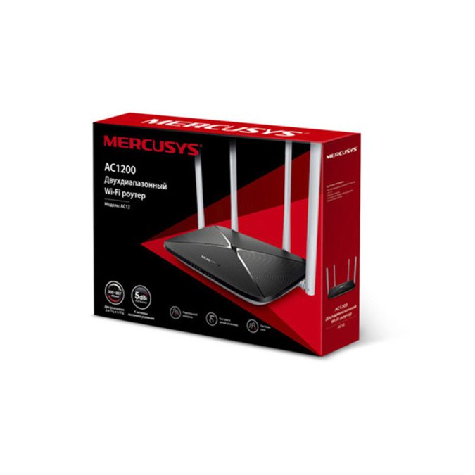Маршрутизатор, Mercusys, AC12, 1200 мбит/с, 3 порта LAN 10/100 Мбит/с, 1 порт WAN 10/100 Мбит/с