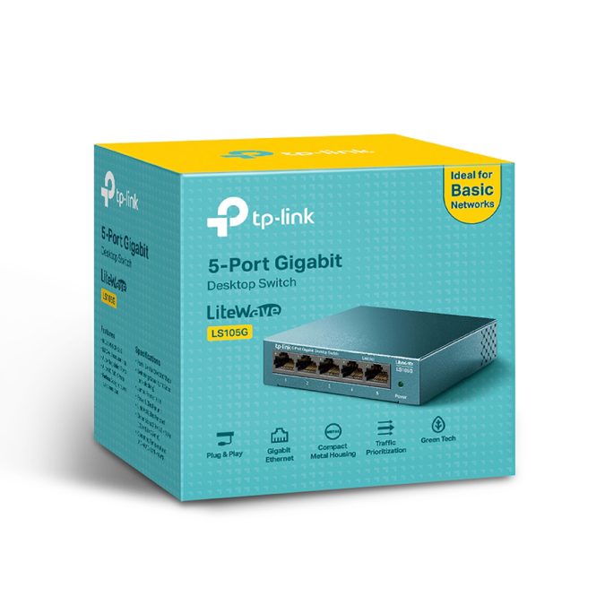 Коммутатор, TP-Link, LS105G, Неуправляемый, настольный, 5-портовый 10/100/1000 Мбит/с с автосогласованием,авто-MDI/MDIX
