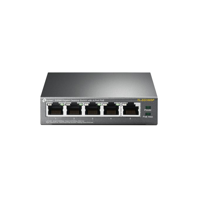 Коммутатор, TP-Link, TL-SG1005P, 5-портовый гигабитный настольный коммутатор с 4 портами PoE (65 Вт)