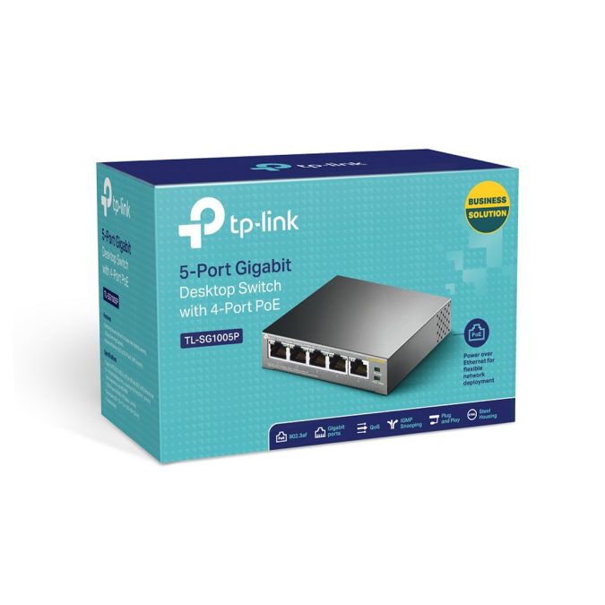 Коммутатор, TP-Link, TL-SG1005P, 5-портовый гигабитный настольный коммутатор с 4 портами PoE (65 Вт)
