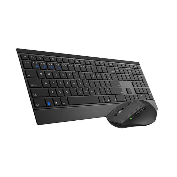 Комплект Клавиатура + Мышь, Rapoo, 9500M, Беспроводная 2.4G, Bluetooth 3.0, 4.0, 3200DPI, Нано-ресивер, Кол-во стандартных клавиш 104, Англ/Рус, Алюминий, Чёрный