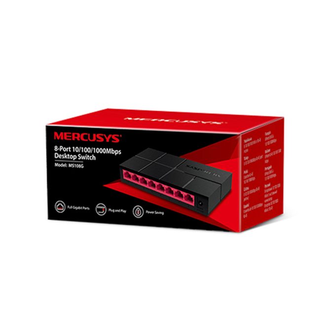 Коммутатор, Mercusys, MS108G, 8 портов 10/100/1000 Мбит/с (RJ45) Auto MDI/MDIX, Неуправляемый
