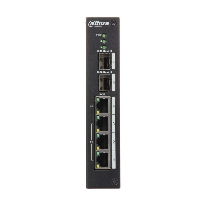 Коммутатор, Dahua, DH-PFS4206-4P-96, Индустриальный, 2 порта 1000 Base-X (SFP)/1 порт 10/100/1000 Base-T(Hi-PoE/PoE+/PoE)/3 порта 10/100 Base-T (PoE+/PoE), Управляемый, Корпус металл