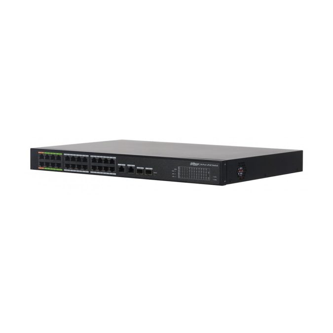 Коммутатор, Dahua, DH-LR2226-24ET-360, 19-дюймовый стоечный, 24 порта 10/100 Base-T + 2 комбо порта 1000М SFP, Управляемый (L2), ePoE, Корпус металл, 1U.