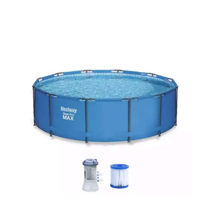 Каркасный бассейн Steel Pro MAX 305 х 100 см, BESTWAY, 56984, Винил, 6148 л., Ф-насос 58381 (1249л/ч), Стальной каркас, Синий, Цветная коробка