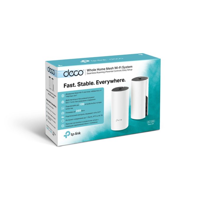 Маршрутизатор, TP-Link, Deco M4(2-pack), Wi-Fi 5, 802.11a/b/g/n/ac, 2,4 ГГц/5 ГГц, AC1200, 2 порта 10/100/1000M WAN/LAN, 2 модуля в комплекте