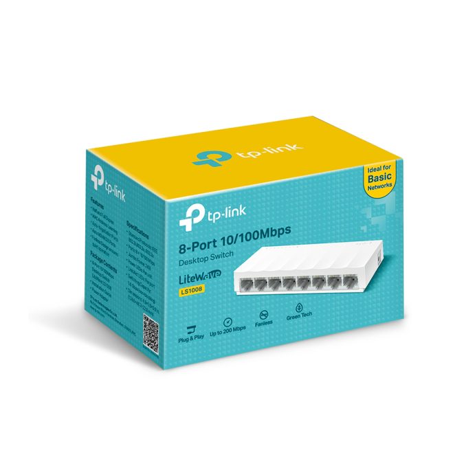 Коммутатор , TP-Link, LS1008, Неуправляемый, 8 портов 10/100 Мбит/с RJ45 с автосогласованием и Auto-MDI/MDIX