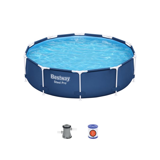 Каркасный бассейн Steel Pro 305 х 76 см, BESTWAY, 56679, Винил, 4678 л., Стальной каркас, Ф-насос 58381 (1249л/ч), Синий, Цветная коробка