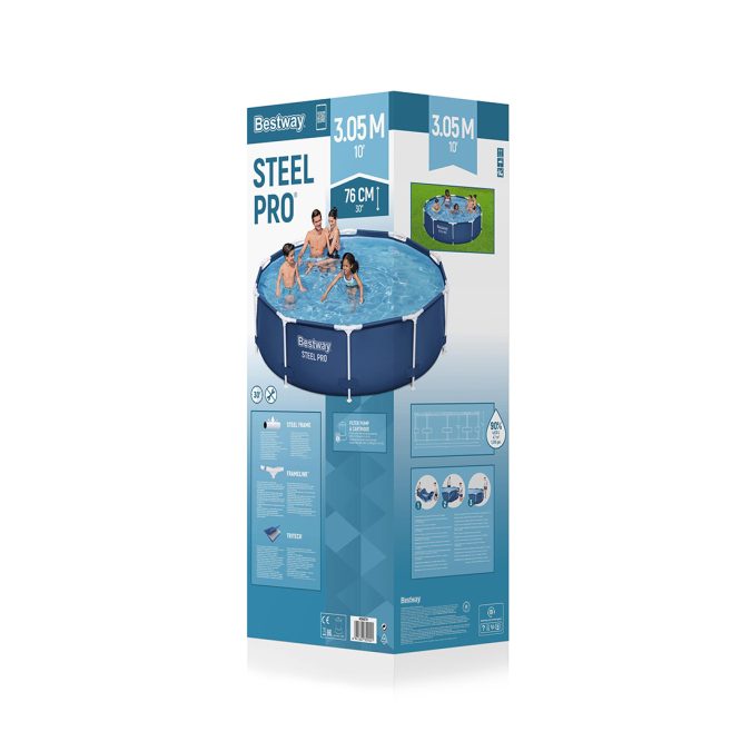 Каркасный бассейн Steel Pro 305 х 76 см, BESTWAY, 56679, Винил, 4678 л., Стальной каркас, Ф-насос 58381 (1249л/ч), Синий, Цветная коробка