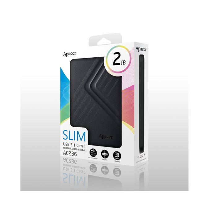 Внешний жёсткий диск, Apacer, AC236, AP2TBAC236B-1, 2TB, 2.5", USB 3.1, Чёрный