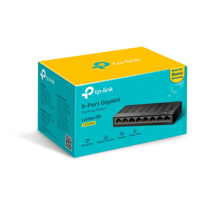 Коммутатор, TP-Link, LS1008G, Неуправляемый 8-портовый 10/100/1000 Мбит/с настольный коммутатор.