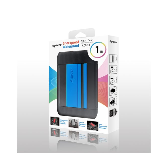 Внешний жёсткий диск, Apacer, AC633, AP1TBAC633U-1, 1TB, 2.5", USB 3.1, Синий