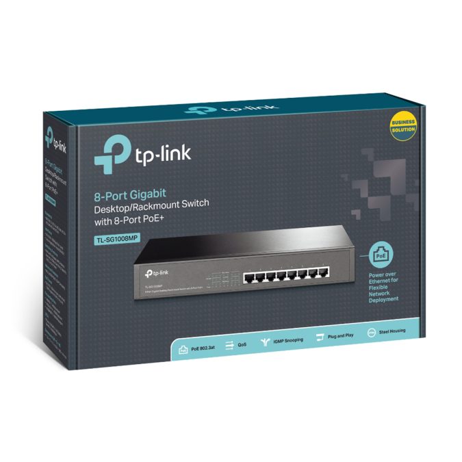 Коммутатор, TP-Link, TL-SG1008MP, настольный/стоеечный, 8 портов PoE (153 Вт), неуправляемый