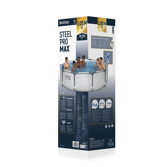 Каркасный бассейн Steel Pro MAX 305 х 76 см, BESTWAY, 56406, Винил, 4678 л., Стальной каркас, Серый, Цветная коробка