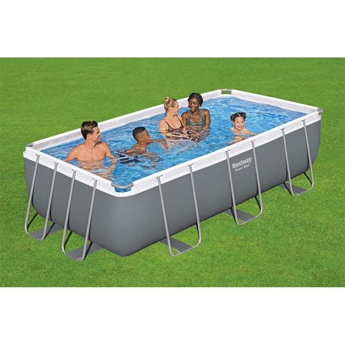 Каркасный бассейн Steel Pro MAX Rectangular 404 х 201 х 100 см, BESTWAY, 56442, Винил, 6478 л., Стальной каркас, Песочный ф-насос 58515 (3596/ч), Лестница 58335, Серый, Цветная коробка