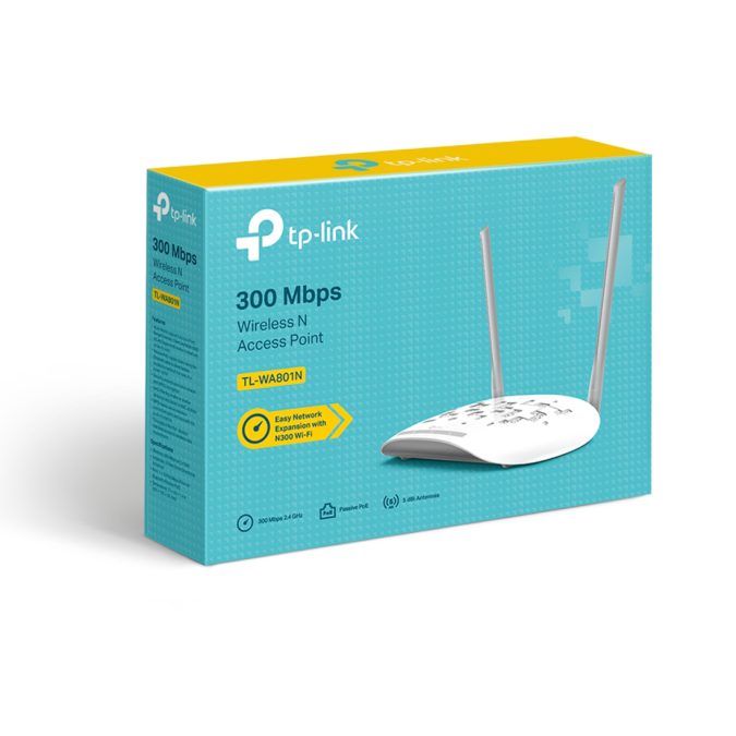 Wi-Fi точка доступа, TP-Link, TL-WA801N, 300 Мбит/с,1 порт Ethernet 10/100 Мбит/с (RJ45), Поддержка пассивного PoE, 2,4 ГГц