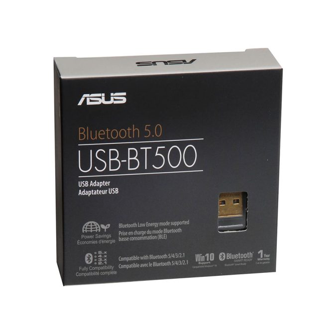 USB-адаптер беспроводного интерфейса Bluetooth, ASUS, USB-BT500, 2.4 ГГц, 3 Мбит/с, Bluetooth 5.0, USB 2.0