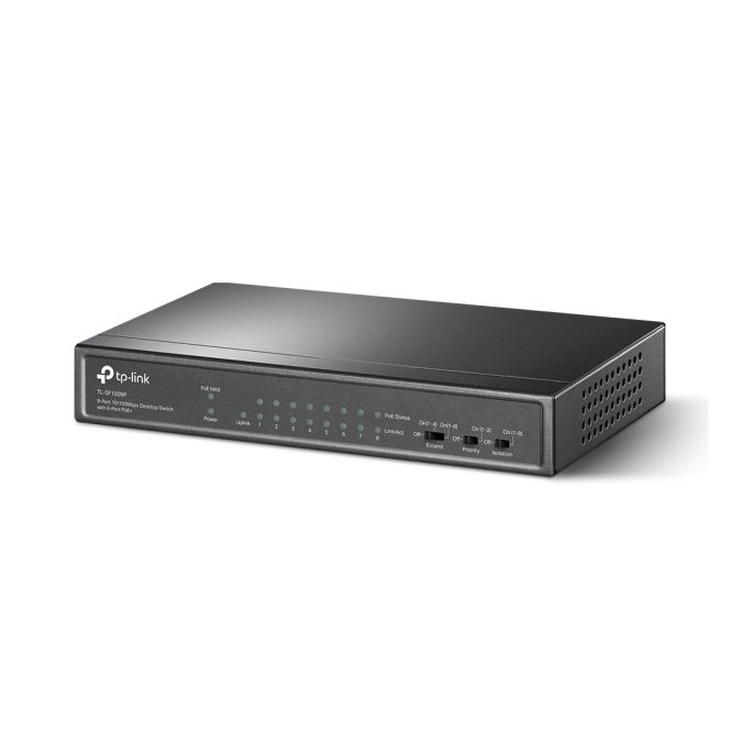 Коммутатор, TP-Link, TL-SF1009P, 9-портовый настольный 10/100 Мбит/с коммутатор с 8 портами PoE+ ( бюджет 65 Вт)