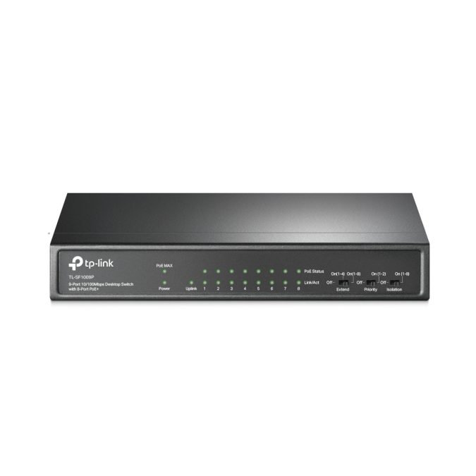 Коммутатор, TP-Link, TL-SF1009P, 9-портовый настольный 10/100 Мбит/с коммутатор с 8 портами PoE+ ( бюджет 65 Вт)
