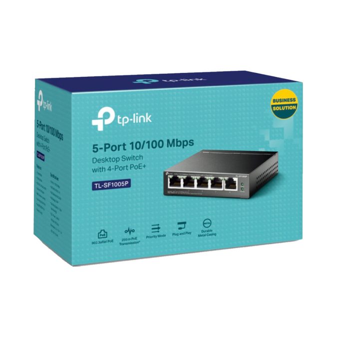 Коммутатор, TP-Link, TL-SG1005LP, 5-портовый гигабитный настольный коммутатор с 4 портами PoE+ (40 Вт)
