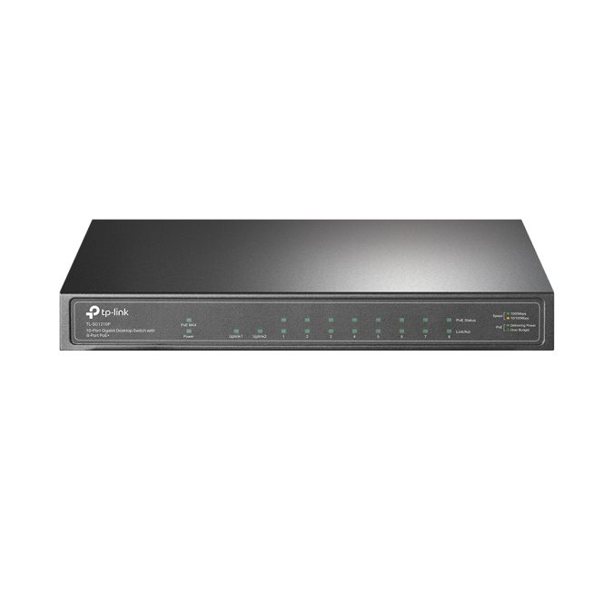 Коммутатор, TP-Link, TL-SG1210P, настольный неуправляемый, 8 PoE+ портов RJ45 10/100/1000 Мбит/с, 1 порт RJ45 10/100/1000 Мбит/с, 1 гигабитный SFP-слот, 8 портов PoE+, 63 Вт