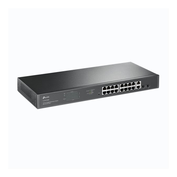 Коммутатор, TP-Link, TL-SG1218MP, Неуправляемый, 16 гигабитных PoE+ портов RJ45, 2 гигабитных порта RJ45 без PoE, 2 гигабитных комбо SFPслота,PoE 250 Вт