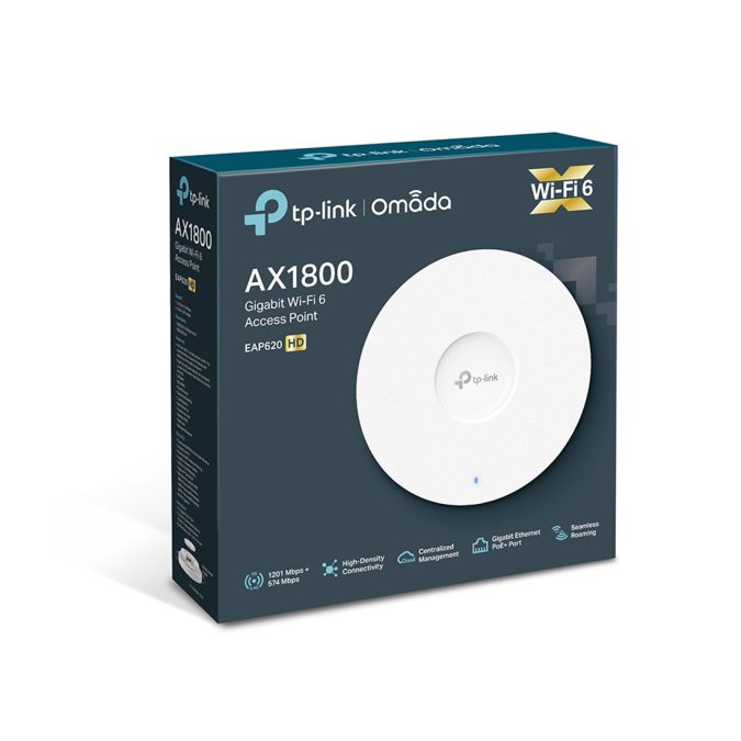 Wi-Fi точка доступа, TP-Link, EAP620 HD, IEEE 802.11a/b/g/n/ac/ax, AX1800, OFDMA, MU-MIMO, 1 порт 10/100/1000T (PoE IEEE802.3at)