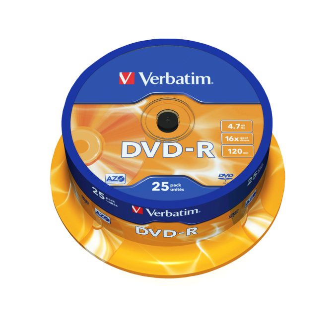Диск DVD-R, Verbatim, (43522) 4.7GB, 16х, 25шт в упаковке, Незаписанный