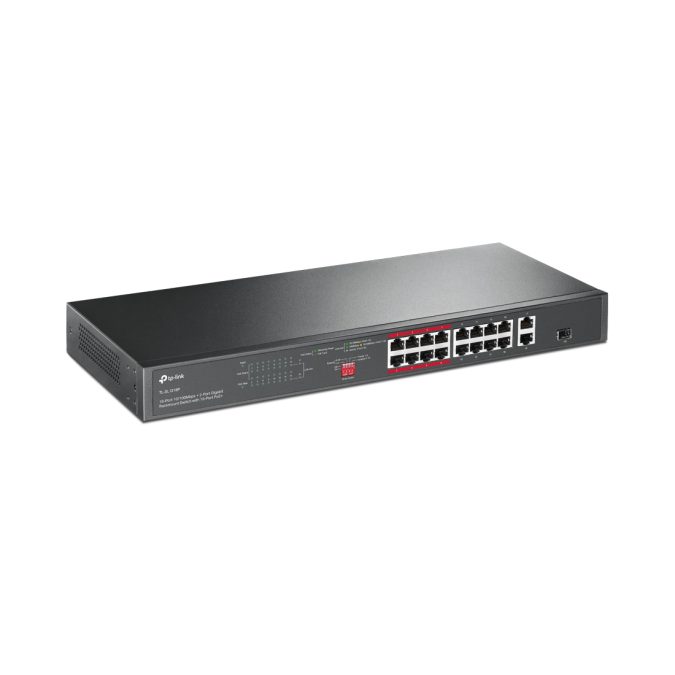 Коммутатор, TP-Link, TL-SL1218P, 16 портов RJ45 10/100 Мбит/с PoE+, 2 гигабитных порта RJ45 и 1 гигабитный комбо SFP-слот, РоЕ (150Вт), Неуправляемый
