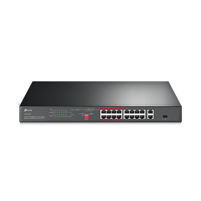 Коммутатор, TP-Link, TL-SL1218P, 16 портов RJ45 10/100 Мбит/с PoE+, 2 гигабитных порта RJ45 и 1 гигабитный комбо SFP-слот, РоЕ (150Вт), Неуправляемый