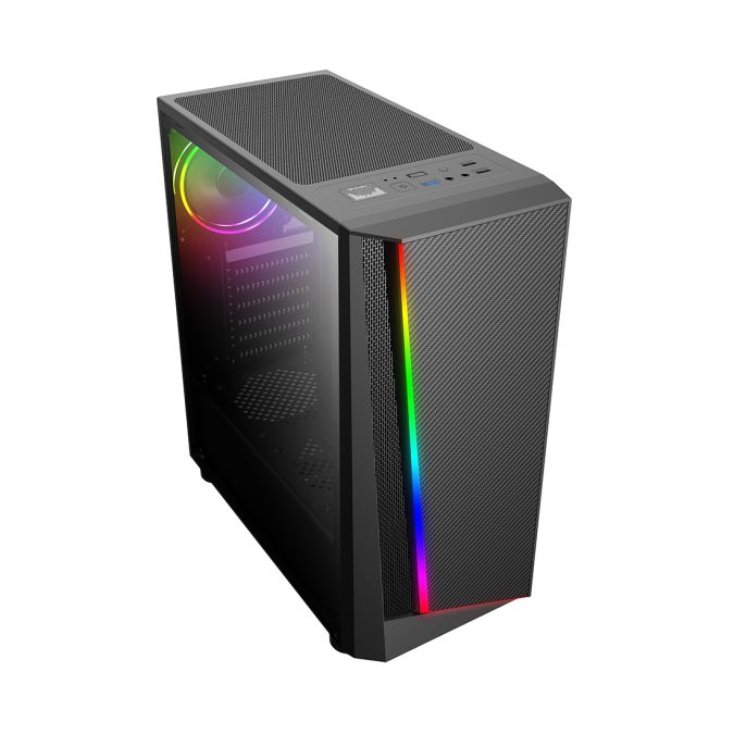 Компьютерный корпус, XG, Megatron, ATX, USB3.0*1/2.0*1, HD-Audio+Mic, Кулер 12см RGB, Высота процессорного кулера до 165мм, Длина VGA до 280мм, Сталь 0.5, Стеклянная боковая панель, 2*3.5"/2*2.5", RGB, 424x205x390мм, RGB, Чёрный, Без Б/П