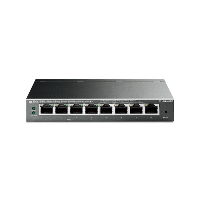 Коммутатор, TP-Link, TL-SG108PE, Easy Smart гигабитный 8портовый коммутатор с 4 портами PoE+ 802.3af/at, Бюджет PoE: 64 Вт